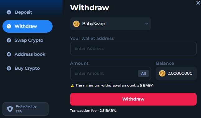 baby withdrawal on betfury.io