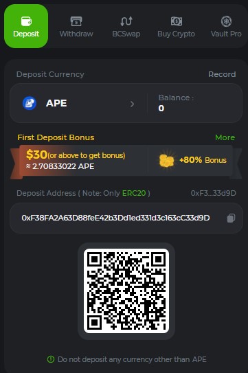 ape apecoin deposit bc.game casino