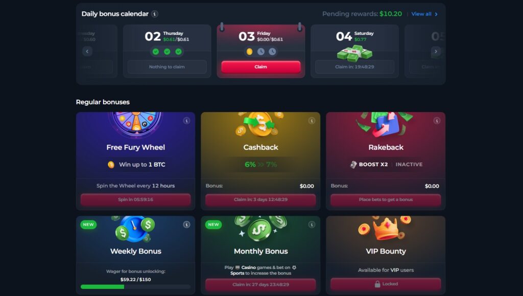 betfury bonus dashboard