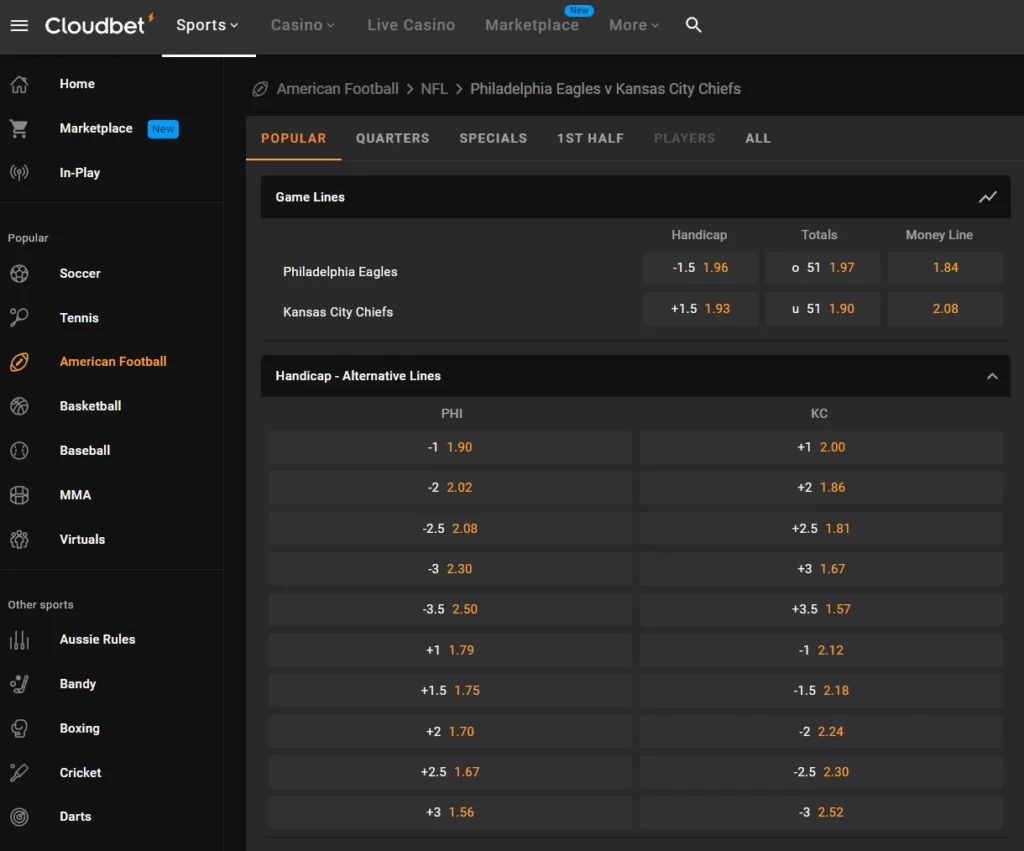 cloudbet super bowl 57 betting