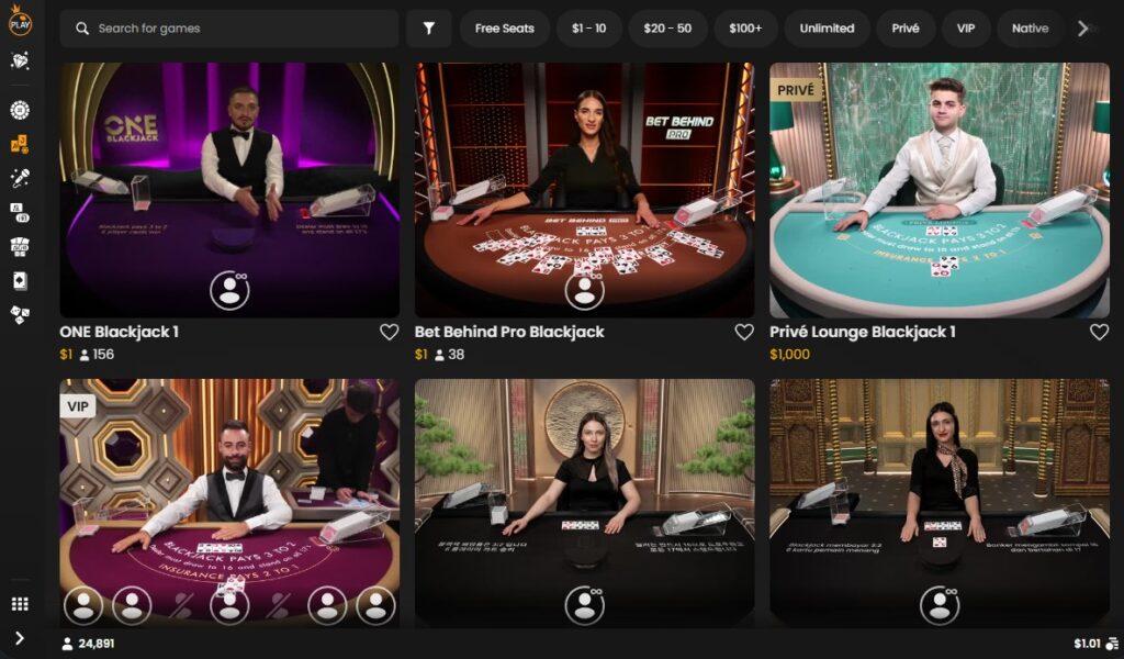 pragmatic play blackjack lobby