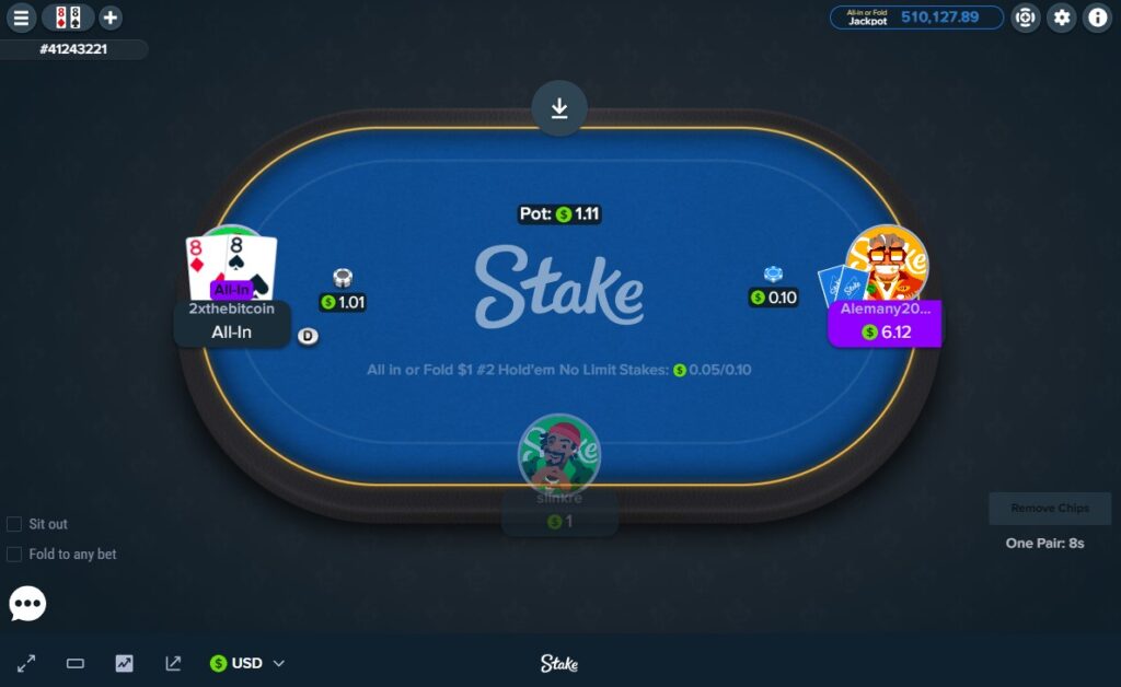 allin or fold table at stake.com poker