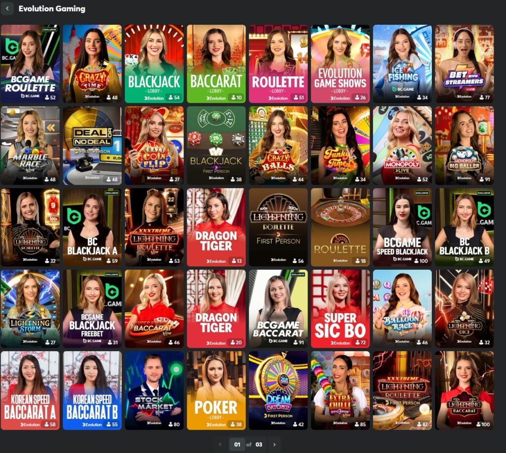 BC.Game crypto casino featuring Evolution Gaming live tables