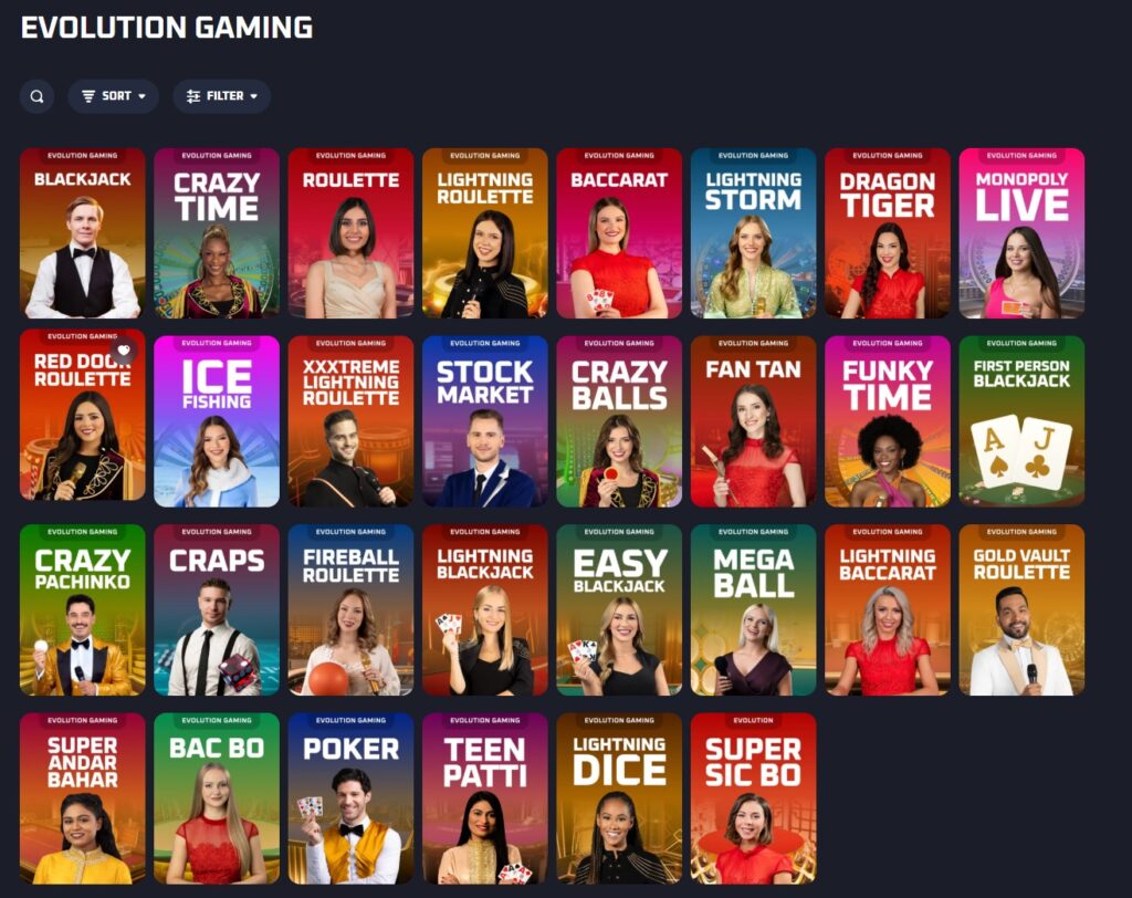 Thrill crypto casino featuring Evolution Gaming live casino titles